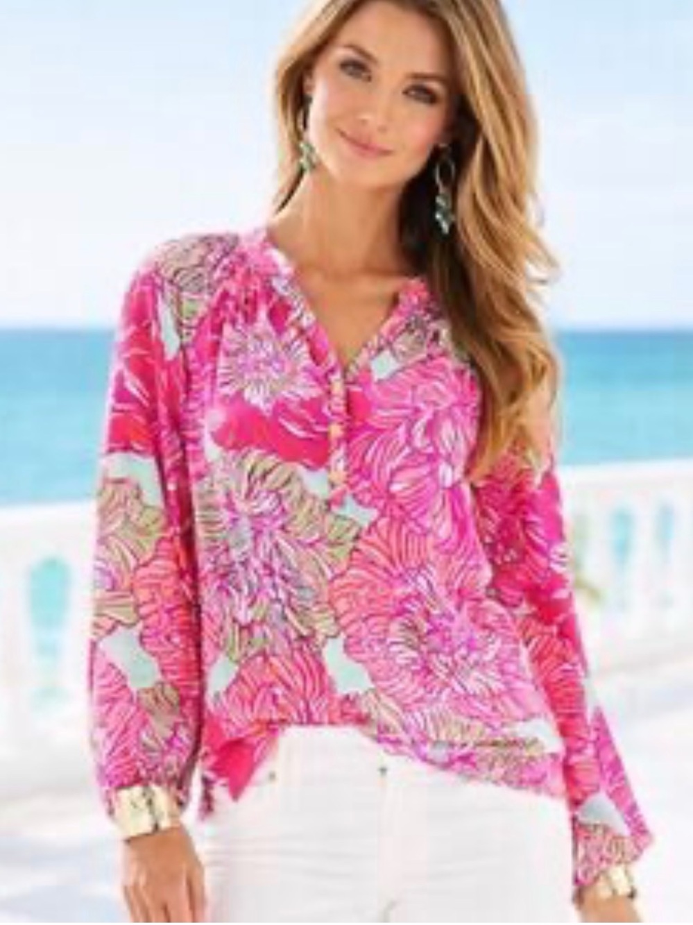 Lilly Pulitzer Elsa Pink Floral 100% Silk Top